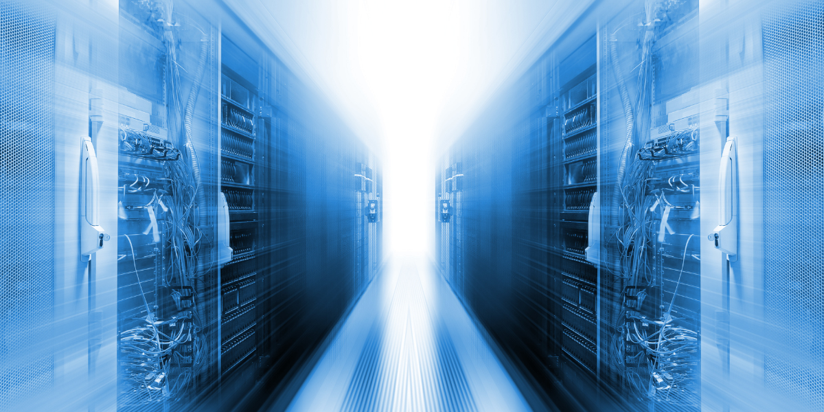 Aisle between server racks in a data center
